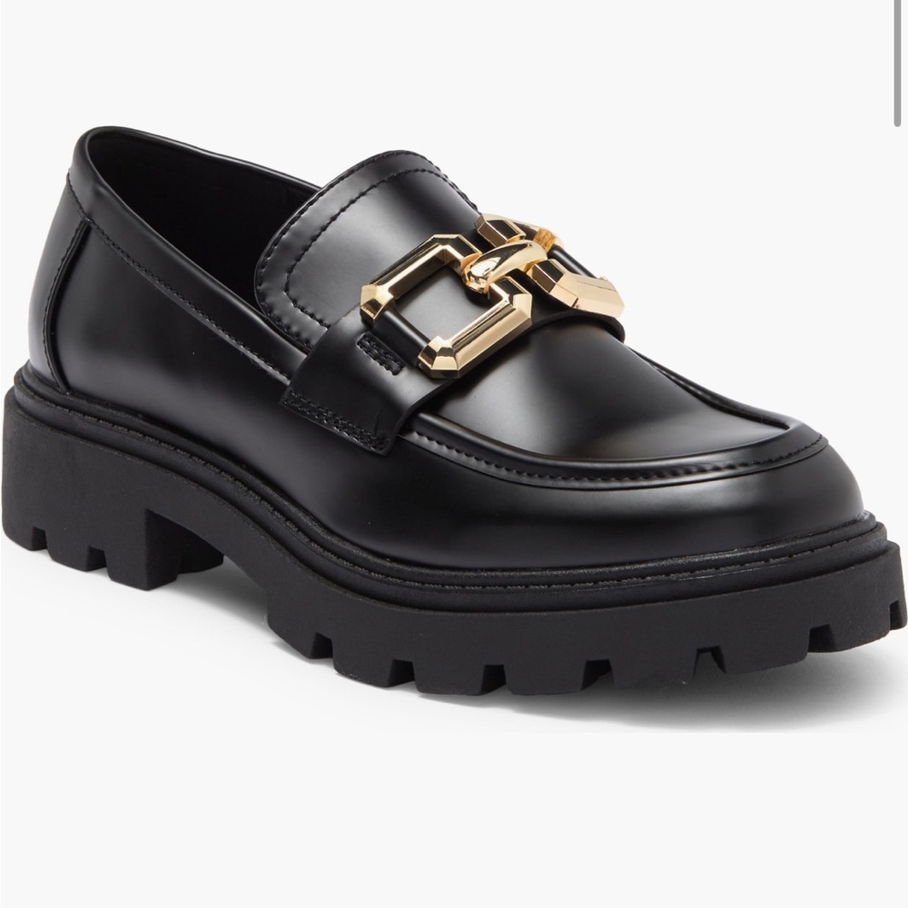 Steve Madden Black Loafers with Gold Accent